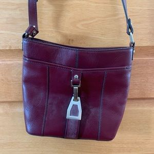 Etienne Aigner crossbody leather bag. Maroon with gold hardware